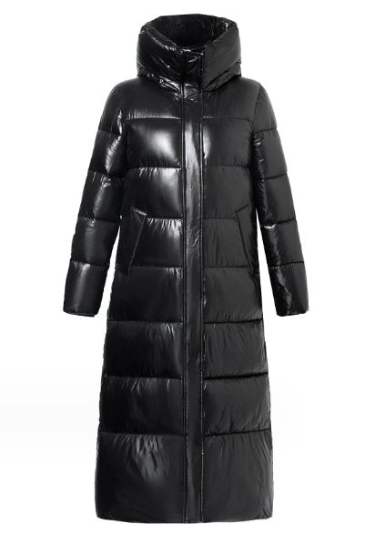 Lång pufferjacka - Varm - Huva - Dunjacka - Lång vinterjacka Dam-Eva Jonsson