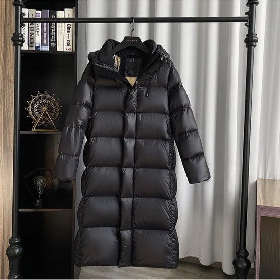 Lång pufferjacka - Varm - Huva - Dunjacka - Lång vinterjacka Dam-Eva Jonsson