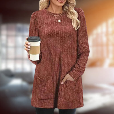Lång tröja | Loose Fit | Fickor | Långärmad Pullover | Damkläder-Eva Jonsson