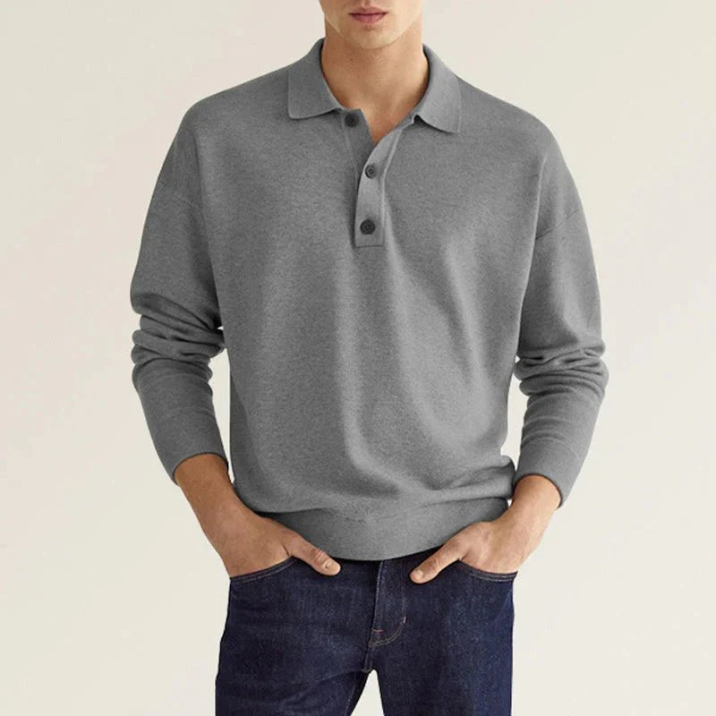 Långärmad Polo | Button-Up | Turn Down krage | Polotröja Herrskjorta-Eva Jonsson