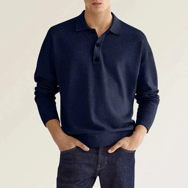 Långärmad Polo | Button-Up | Turn Down krage | Polotröja Herrskjorta-Eva Jonsson