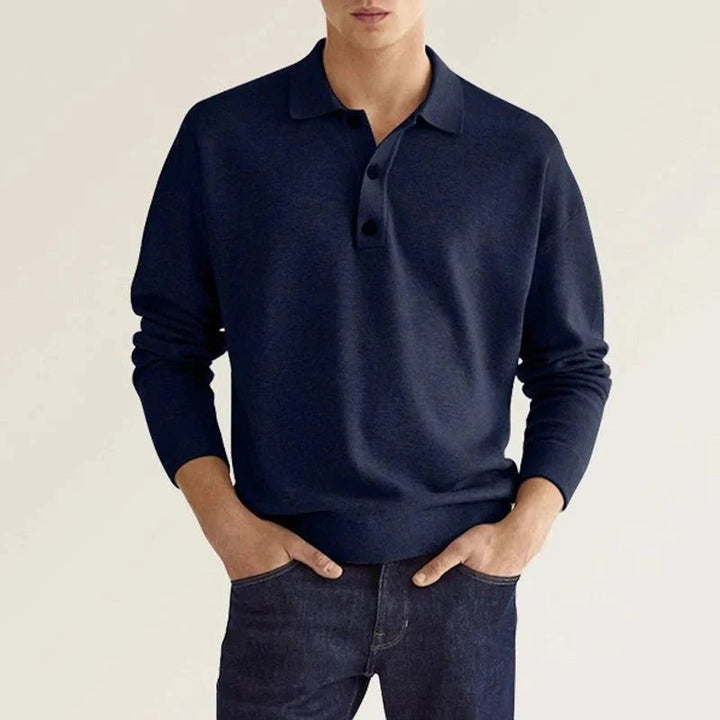 Långärmad Polo | Button-Up | Turn Down krage | Polotröja Herrskjorta-Eva Jonsson
