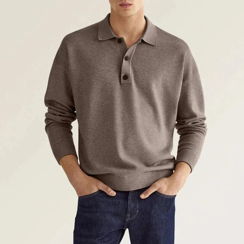 Långärmad Polo | Button-Up | Turn Down krage | Polotröja Herrskjorta-Eva Jonsson