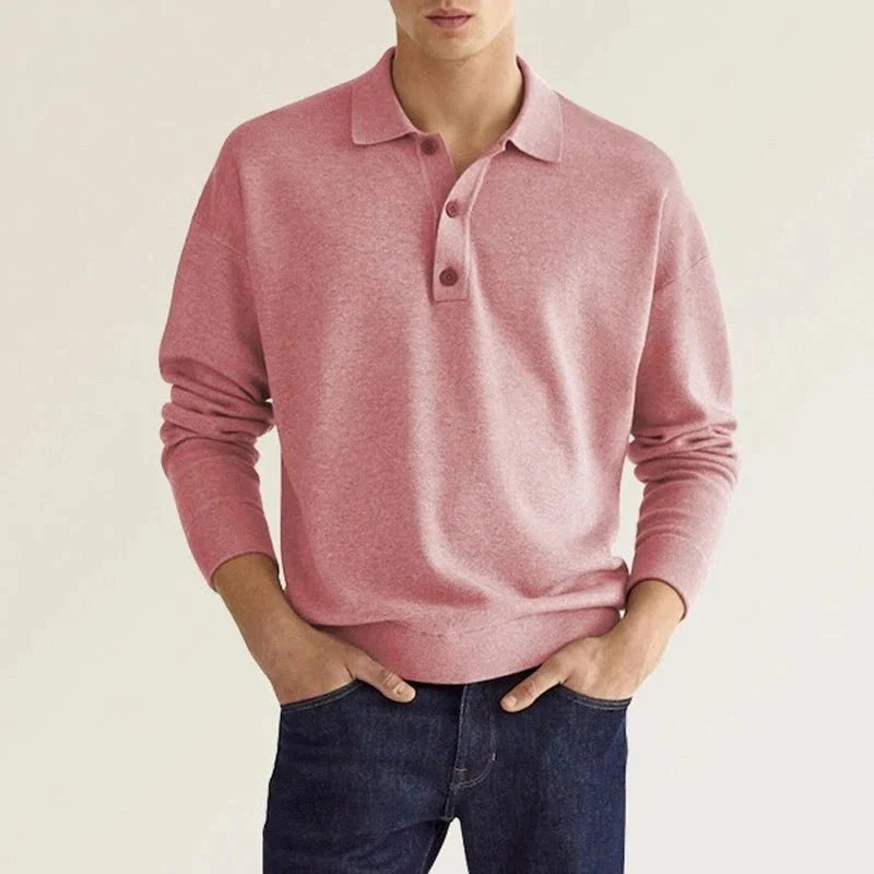 Långärmad Polo | Button-Up | Turn Down krage | Polotröja Herrskjorta-Eva Jonsson