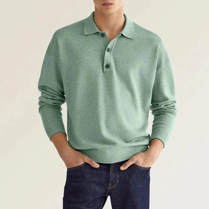 Långärmad Polo | Button-Up | Turn Down krage | Polotröja Herrskjorta-Eva Jonsson