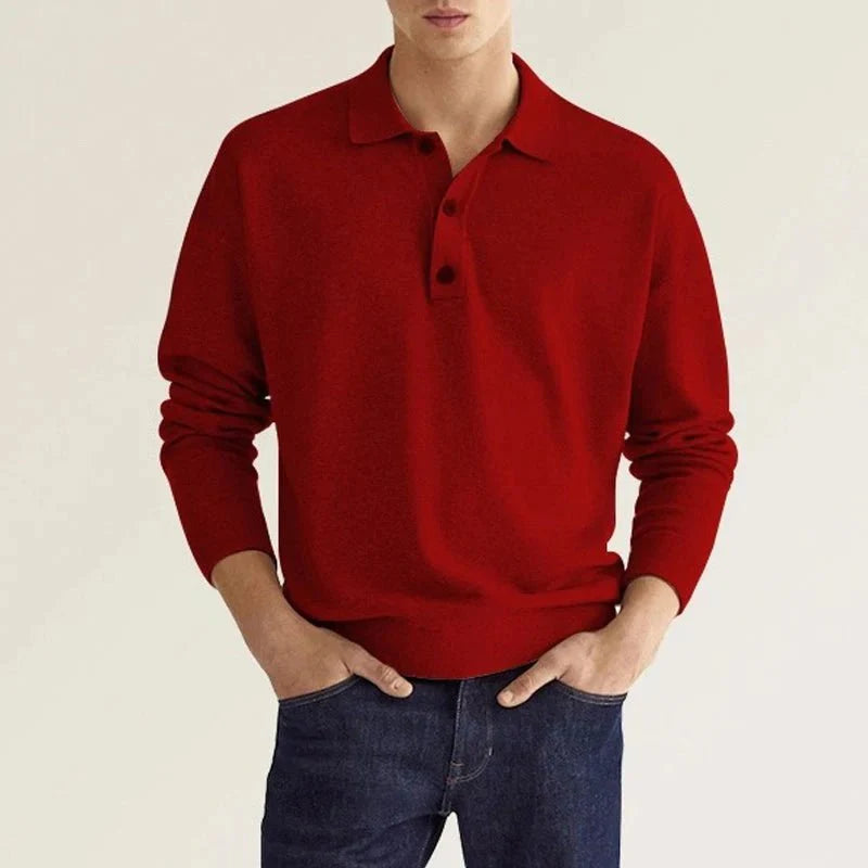 Långärmad Polo | Button-Up | Turn Down krage | Polotröja Herrskjorta-Eva Jonsson