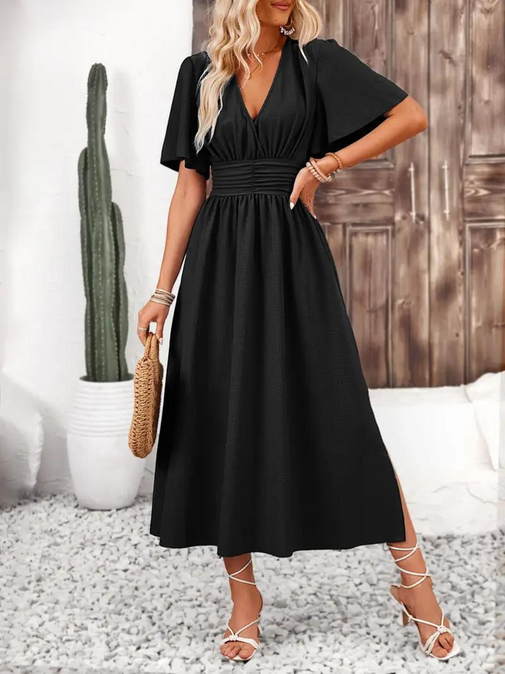 Långklänning - Kortärmad - V-hals - Sommarklänning - Maxi Sundress-Eva Jonsson