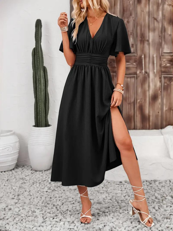 Långklänning - Kortärmad - V-hals - Sommarklänning - Maxi Sundress-Eva Jonsson