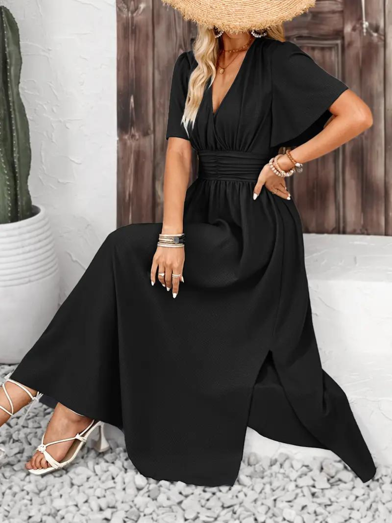 Långklänning - Kortärmad - V-hals - Sommarklänning - Maxi Sundress-Eva Jonsson