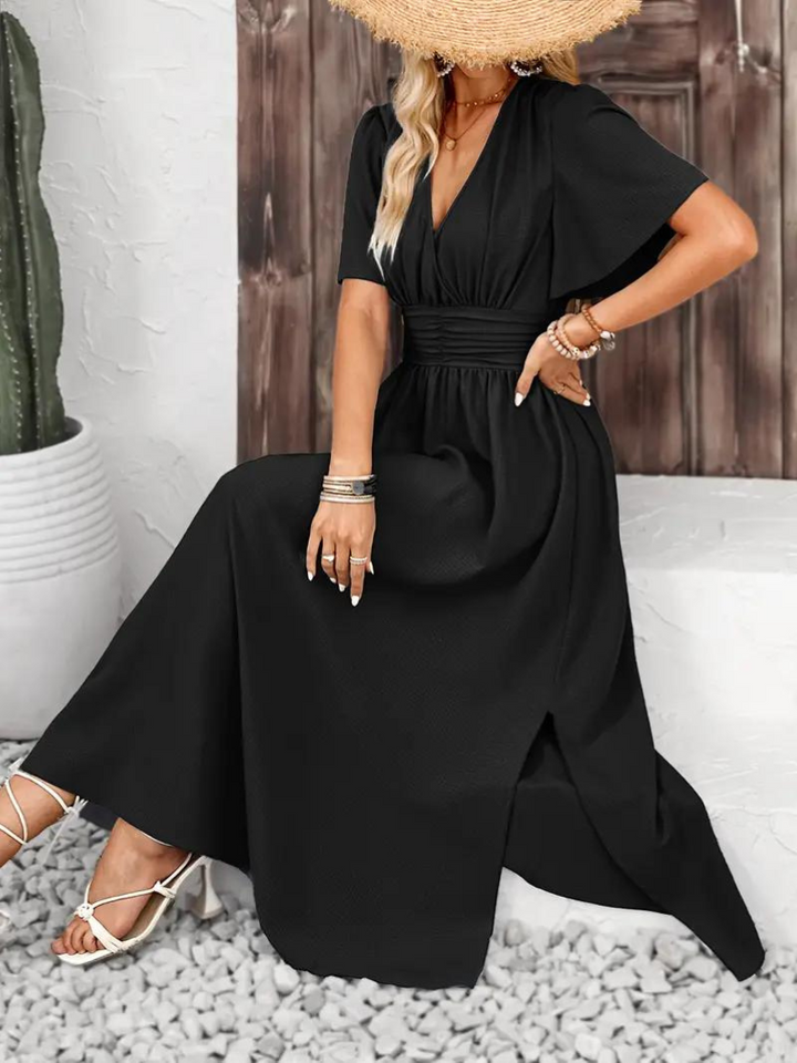 Långklänning - Kortärmad - V-hals - Sommarklänning - Maxi Sundress-Eva Jonsson