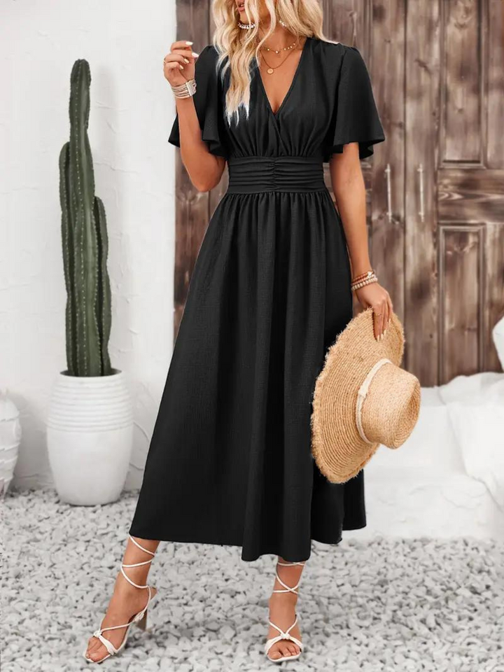 Långklänning - Kortärmad - V-hals - Sommarklänning - Maxi Sundress-Eva Jonsson