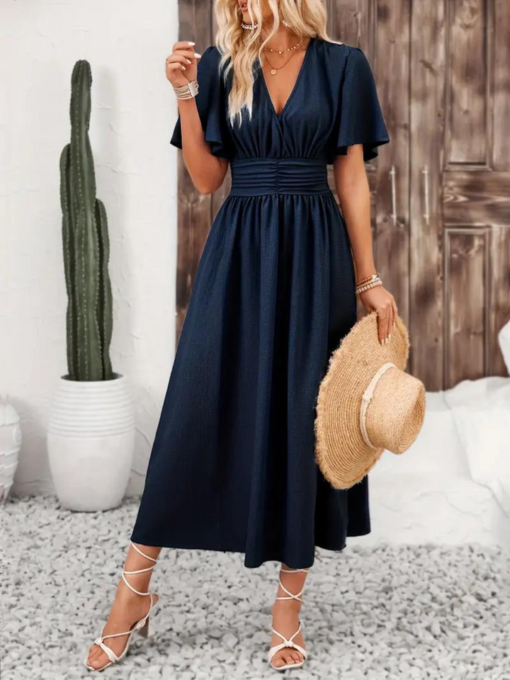Långklänning - Kortärmad - V-hals - Sommarklänning - Maxi Sundress-Eva Jonsson