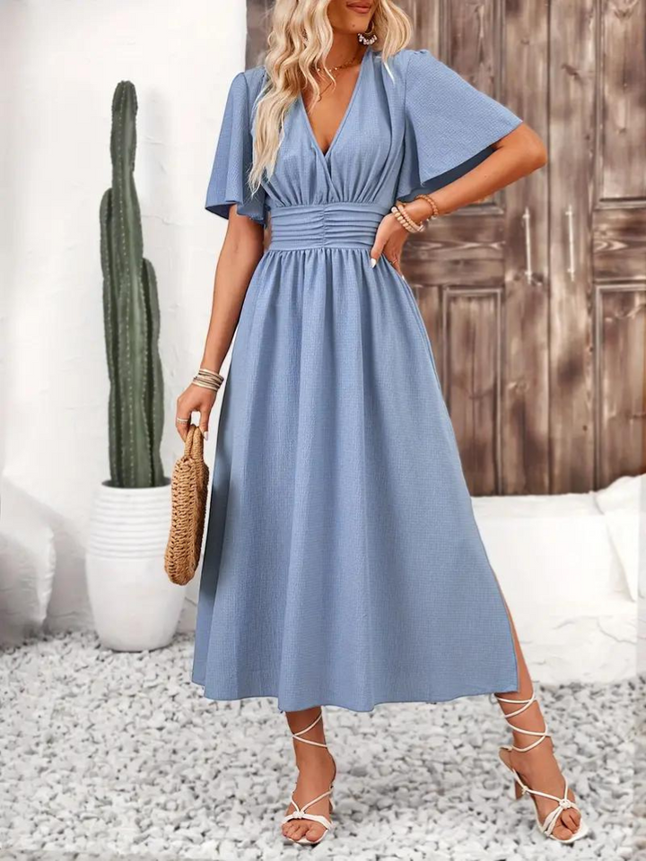 Långklänning - Kortärmad - V-hals - Sommarklänning - Maxi Sundress-Eva Jonsson