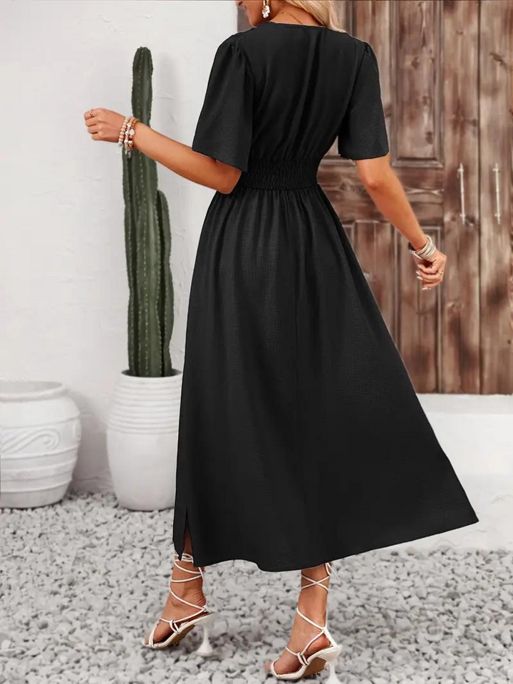 Långklänning - Kortärmad - V-hals - Sommarklänning - Maxi Sundress-Eva Jonsson
