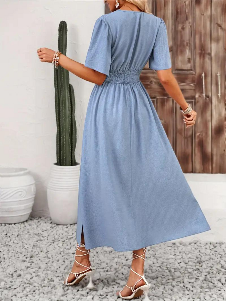 Långklänning - Kortärmad - V-hals - Sommarklänning - Maxi Sundress-Eva Jonsson