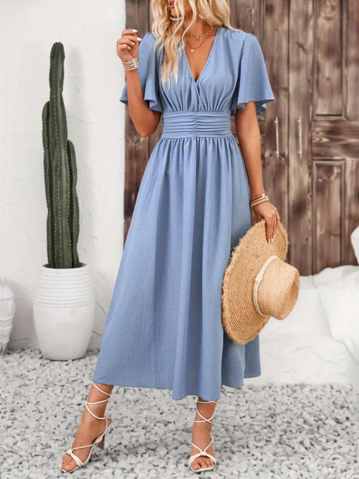 Långklänning - Kortärmad - V-hals - Sommarklänning - Maxi Sundress-Eva Jonsson