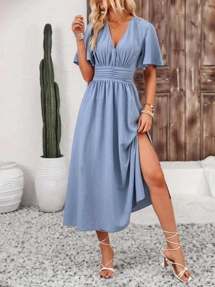 Långklänning - Kortärmad - V-hals - Sommarklänning - Maxi Sundress-Eva Jonsson