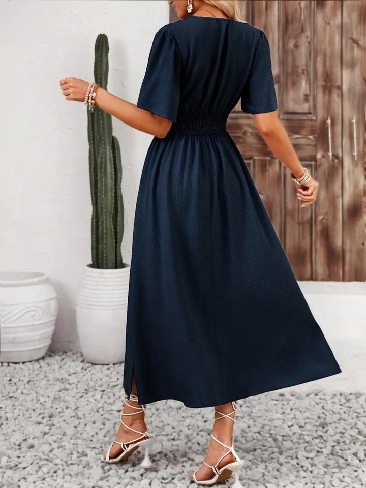 Långklänning - Kortärmad - V-hals - Sommarklänning - Maxi Sundress-Eva Jonsson