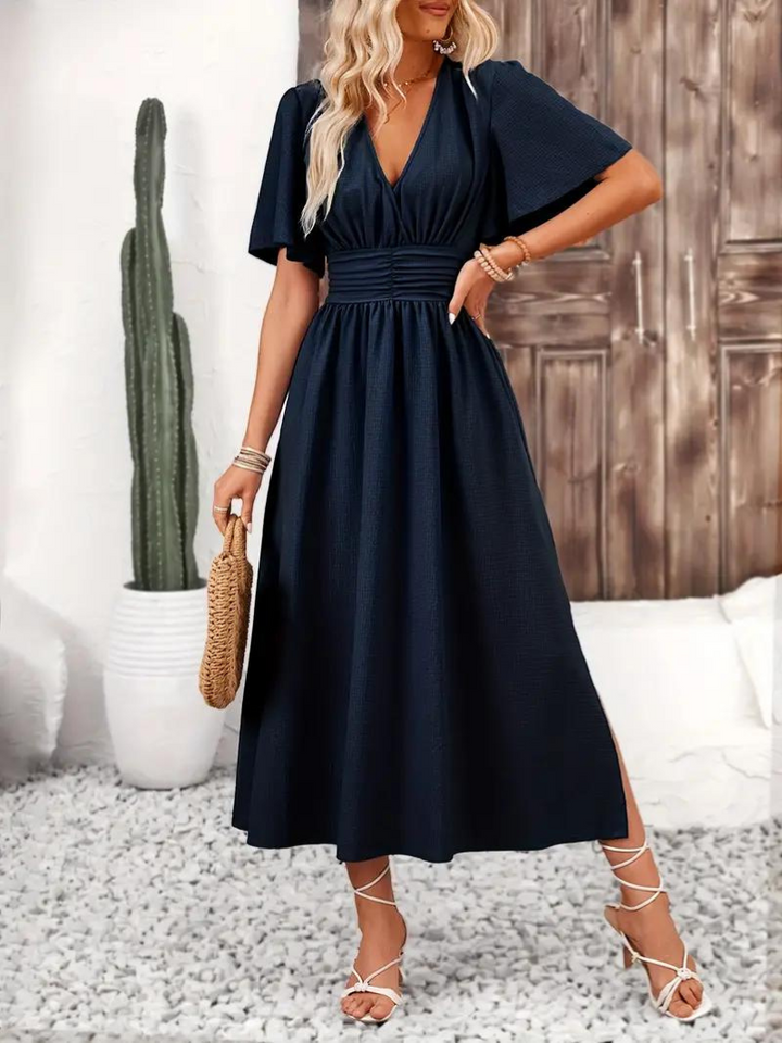 Långklänning - Kortärmad - V-hals - Sommarklänning - Maxi Sundress-Eva Jonsson