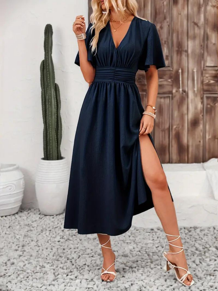 Långklänning - Kortärmad - V-hals - Sommarklänning - Maxi Sundress-Eva Jonsson