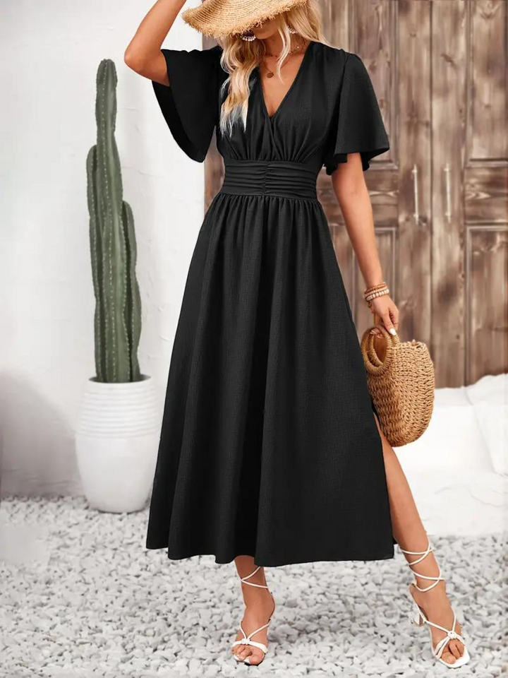 Långklänning - Kortärmad - V-hals - Sommarklänning - Maxi Sundress-Eva Jonsson