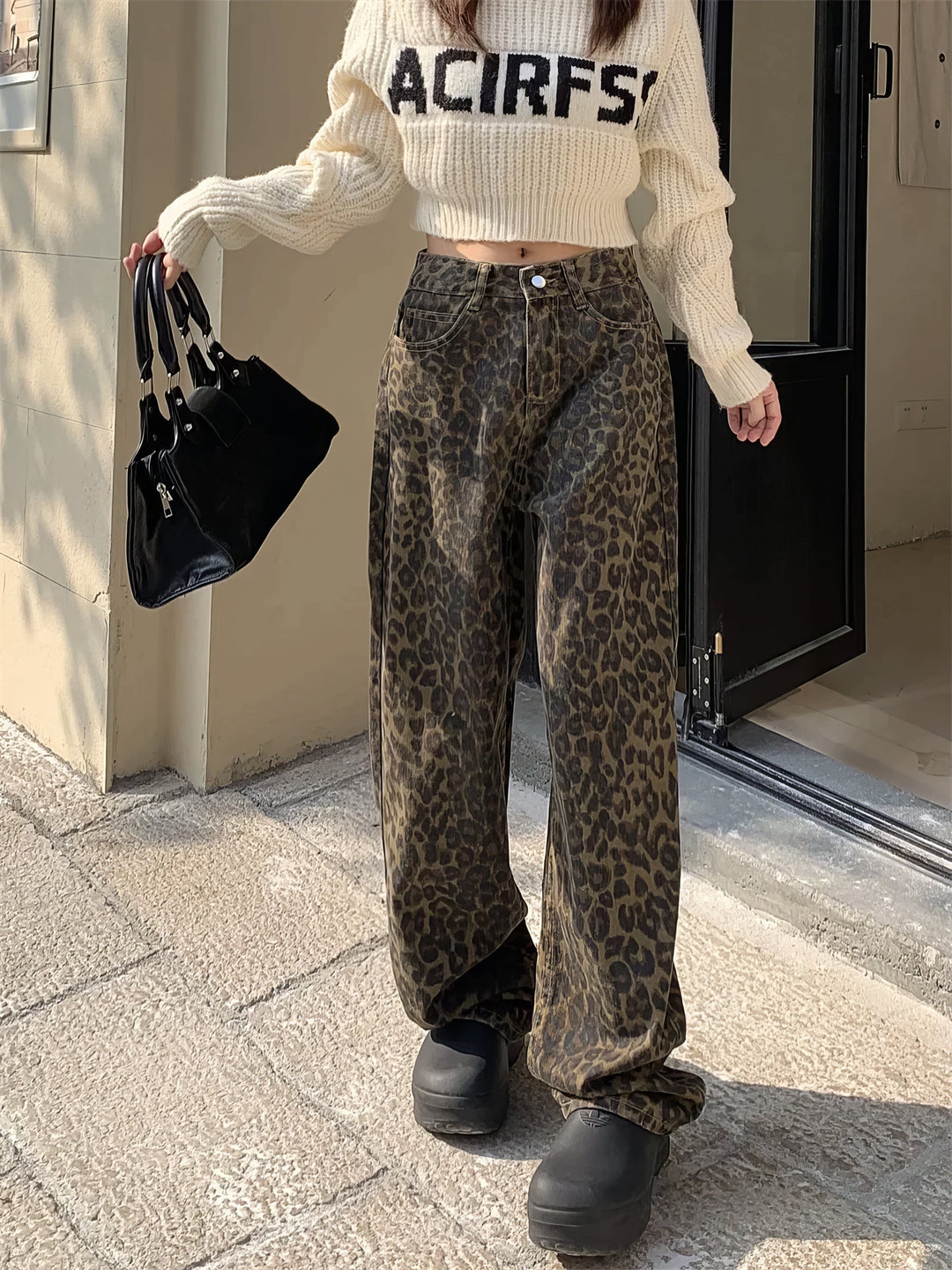 Leopard Jeans | Baggy | Hög midja | Jeans med lös passform | Jeans för Kvinnor-Eva Jonsson