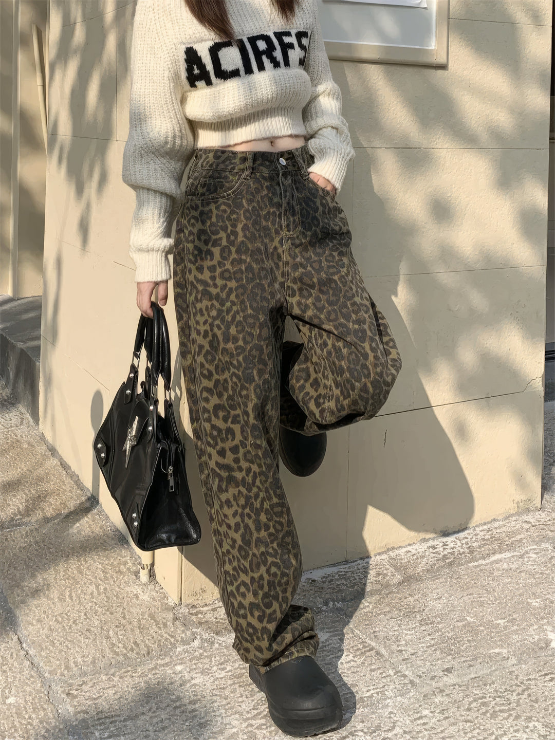 Leopard Jeans | Baggy | Hög midja | Jeans med lös passform | Jeans för Kvinnor-Eva Jonsson