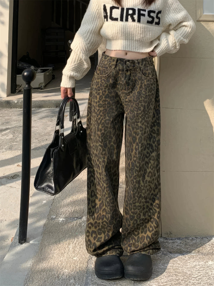 Leopard Jeans | Baggy | Hög midja | Jeans med lös passform | Jeans för Kvinnor-Eva Jonsson