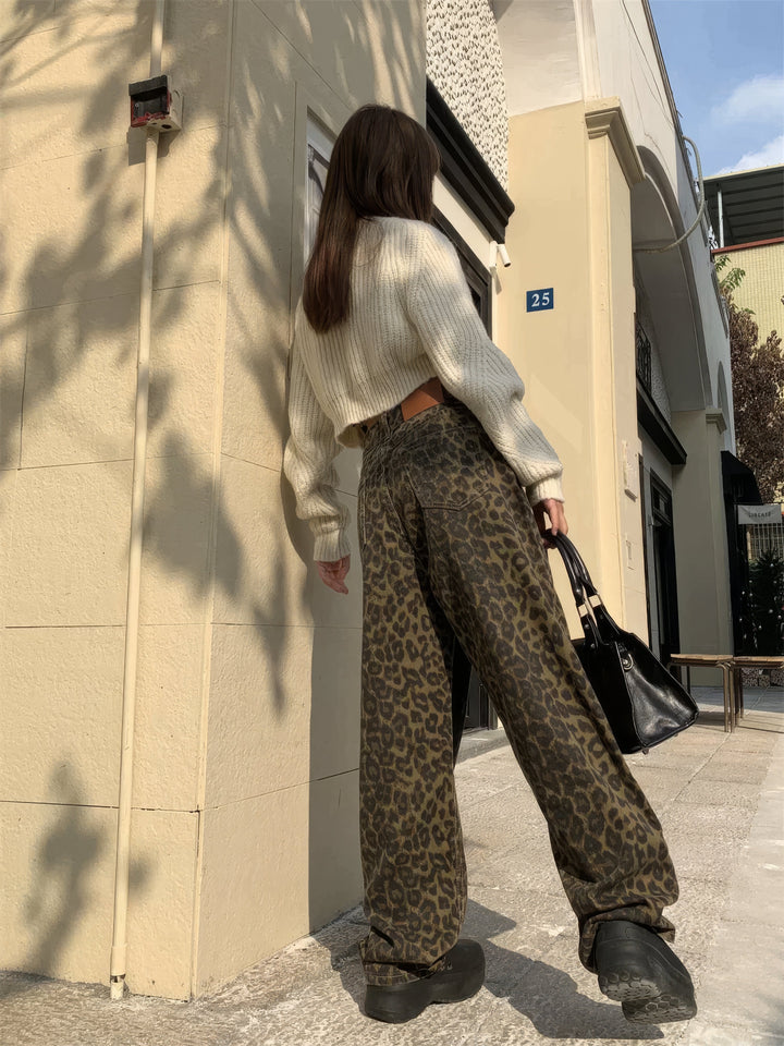 Leopard Jeans | Baggy | Hög midja | Jeans med lös passform | Jeans för Kvinnor-Eva Jonsson