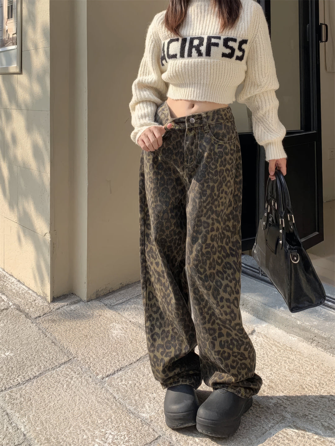 Leopard Jeans | Baggy | Hög midja | Jeans med lös passform | Jeans för Kvinnor-Eva Jonsson
