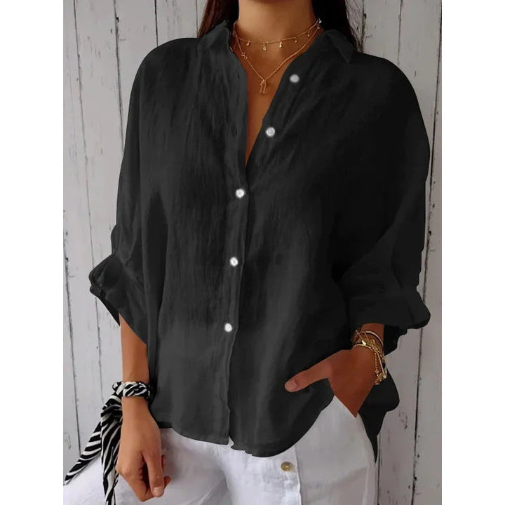 Linen Shirt - Långärmad knytblus med knappar och knytband för kvinnor-Eva Jonsson
