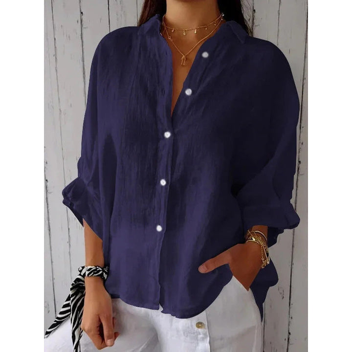Linen Shirt - Långärmad knytblus med knappar och knytband för kvinnor-Eva Jonsson
