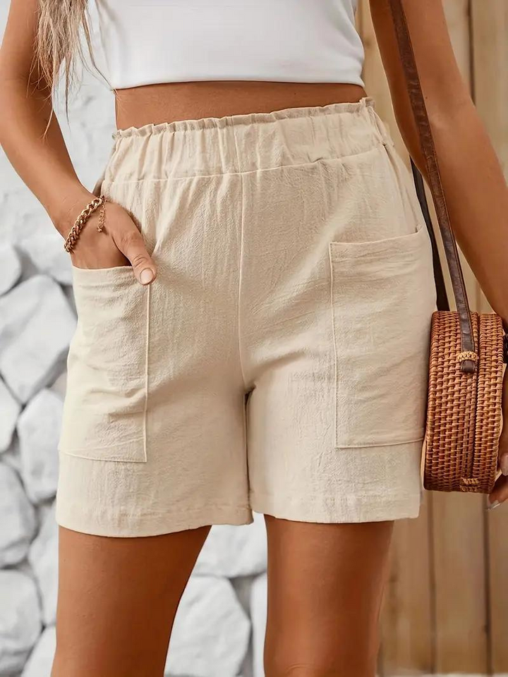 Linen Shorts - Elastisk midja - Hög midja - Damshorts - Bomullsshorts-Eva Jonsson