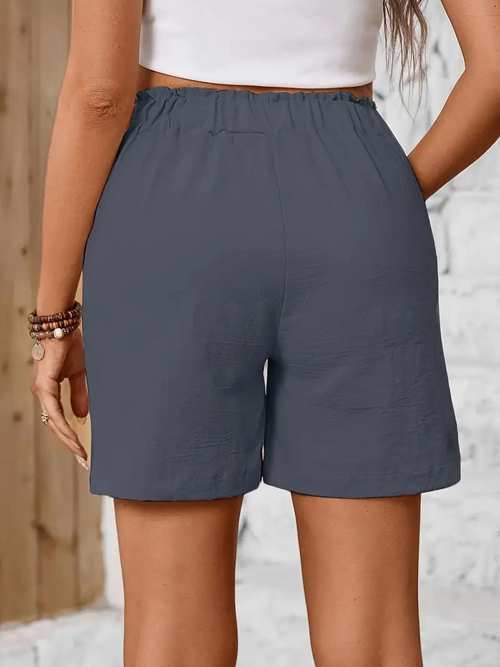Linen Shorts - Elastisk midja - Hög midja - Damshorts - Bomullsshorts-Eva Jonsson