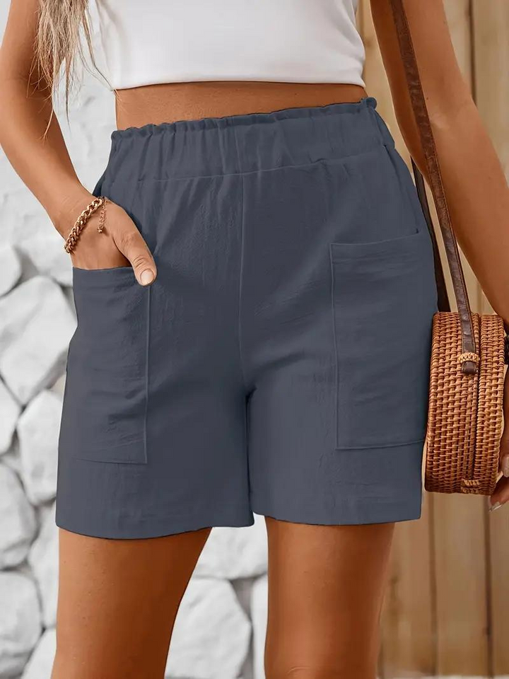 Linen Shorts - Elastisk midja - Hög midja - Damshorts - Bomullsshorts-Eva Jonsson