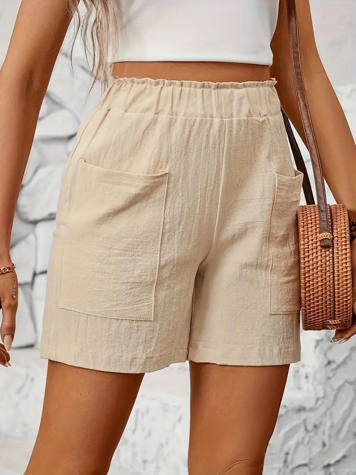 Linen Shorts - Elastisk midja - Hög midja - Damshorts - Bomullsshorts-Eva Jonsson