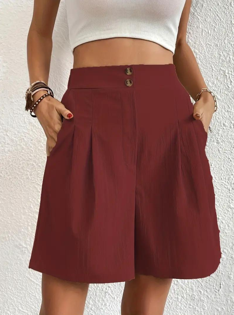 Linen Shorts - Hög midja - Fickor - Sommarshorts - Shorts med vida ben-Eva Jonsson