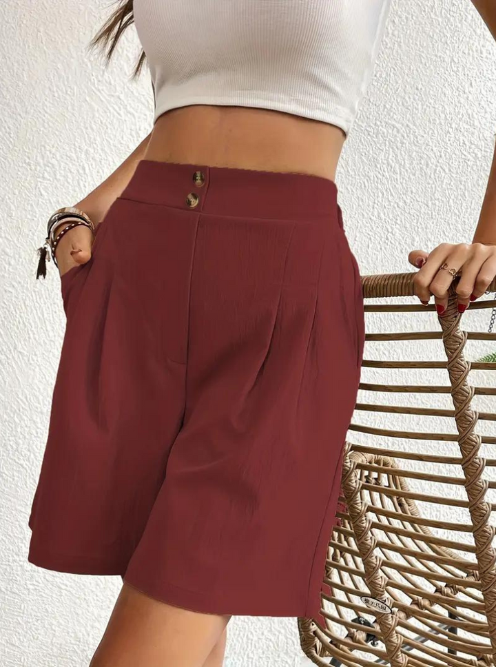 Linen Shorts - Hög midja - Fickor - Sommarshorts - Shorts med vida ben-Eva Jonsson