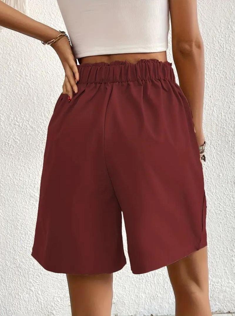 Linen Shorts - Hög midja - Fickor - Sommarshorts - Shorts med vida ben-Eva Jonsson