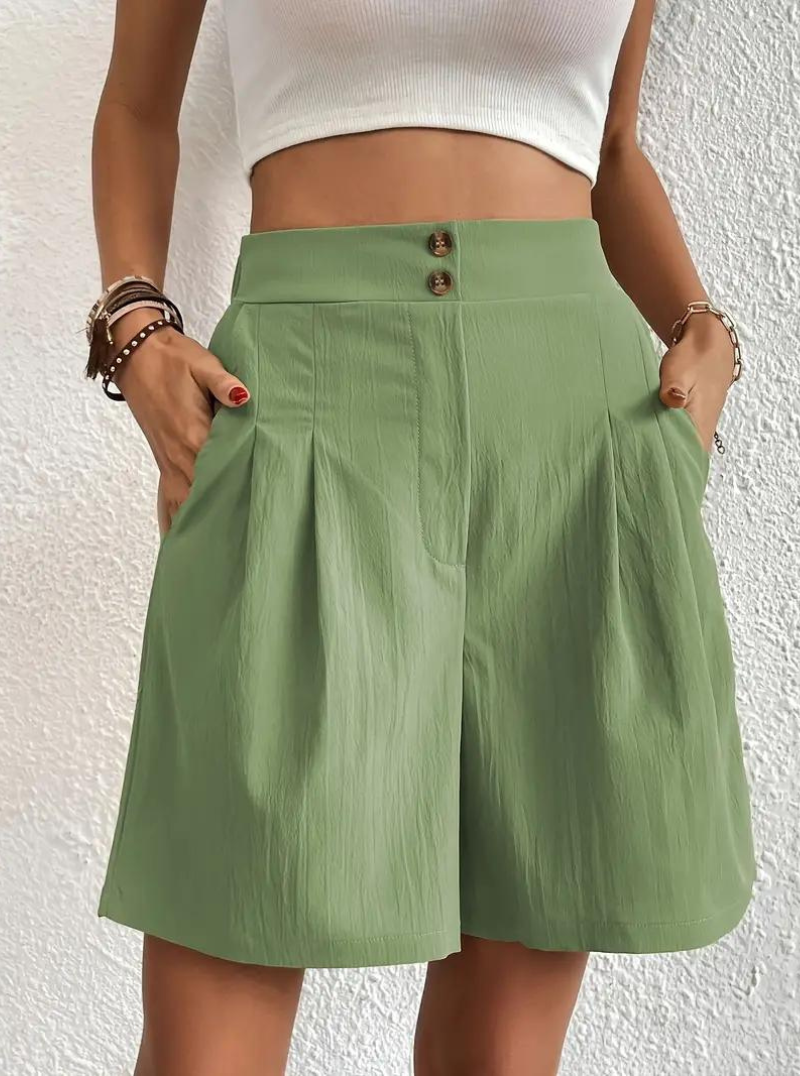 Linen Shorts - Hög midja - Fickor - Sommarshorts - Shorts med vida ben-Eva Jonsson