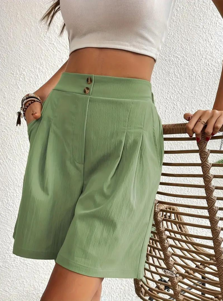 Linen Shorts - Hög midja - Fickor - Sommarshorts - Shorts med vida ben-Eva Jonsson