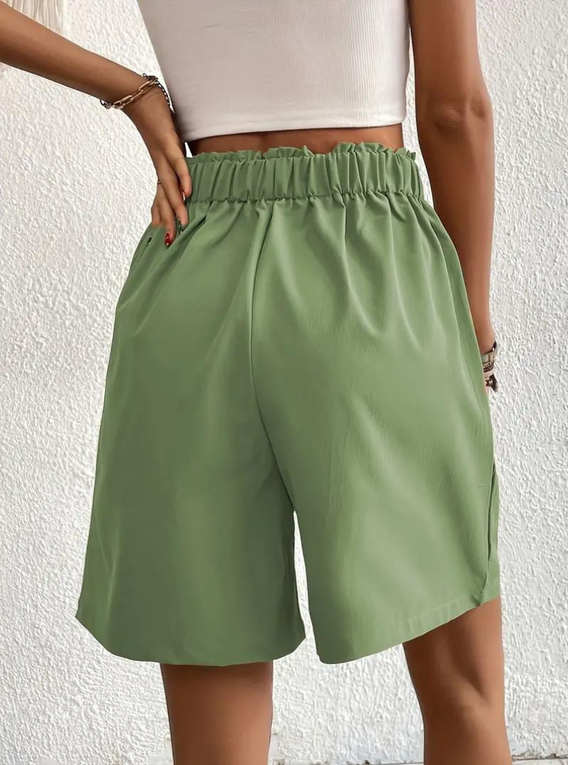 Linen Shorts - Hög midja - Fickor - Sommarshorts - Shorts med vida ben-Eva Jonsson