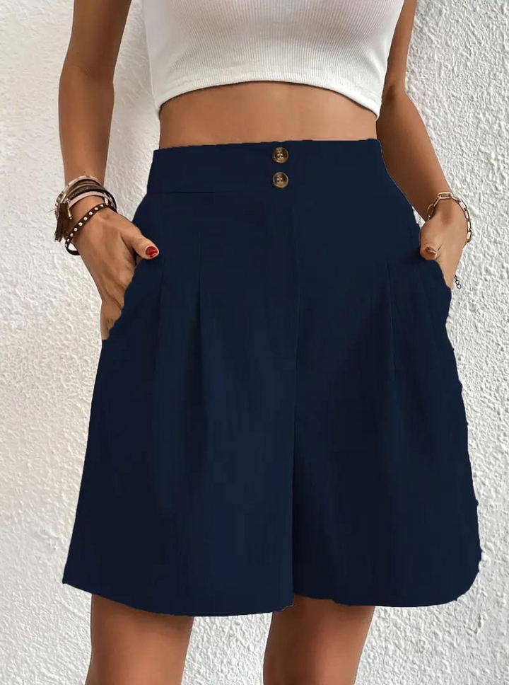 Linen Shorts - Hög midja - Fickor - Sommarshorts - Shorts med vida ben-Eva Jonsson