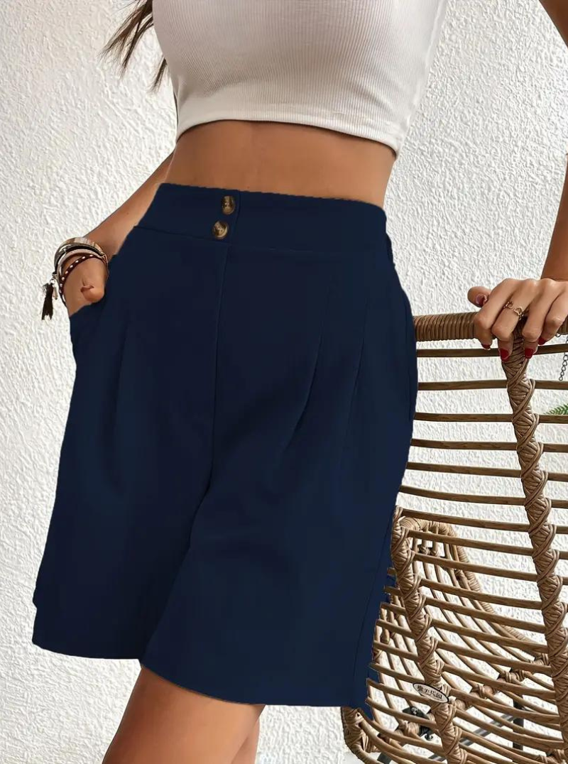 Linen Shorts - Hög midja - Fickor - Sommarshorts - Shorts med vida ben-Eva Jonsson