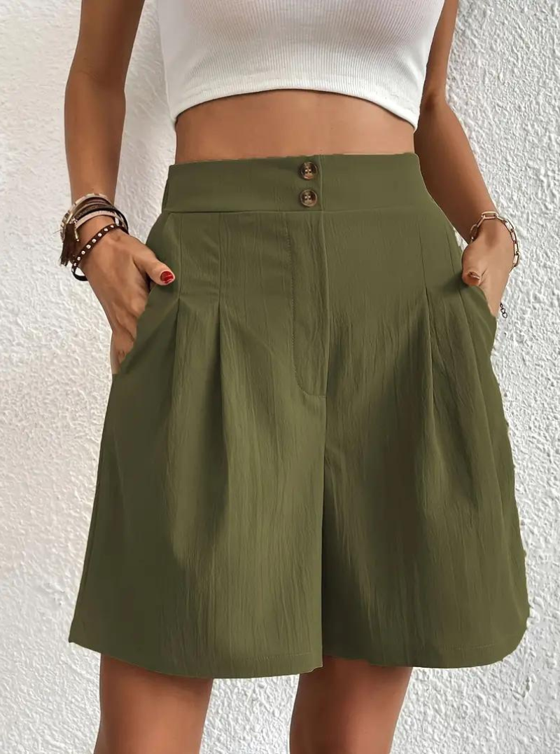 Linen Shorts - Hög midja - Fickor - Sommarshorts - Shorts med vida ben-Eva Jonsson
