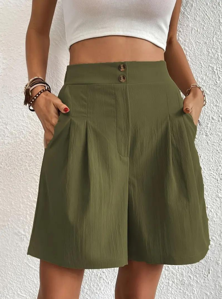 Linen Shorts - Hög midja - Fickor - Sommarshorts - Shorts med vida ben-Eva Jonsson