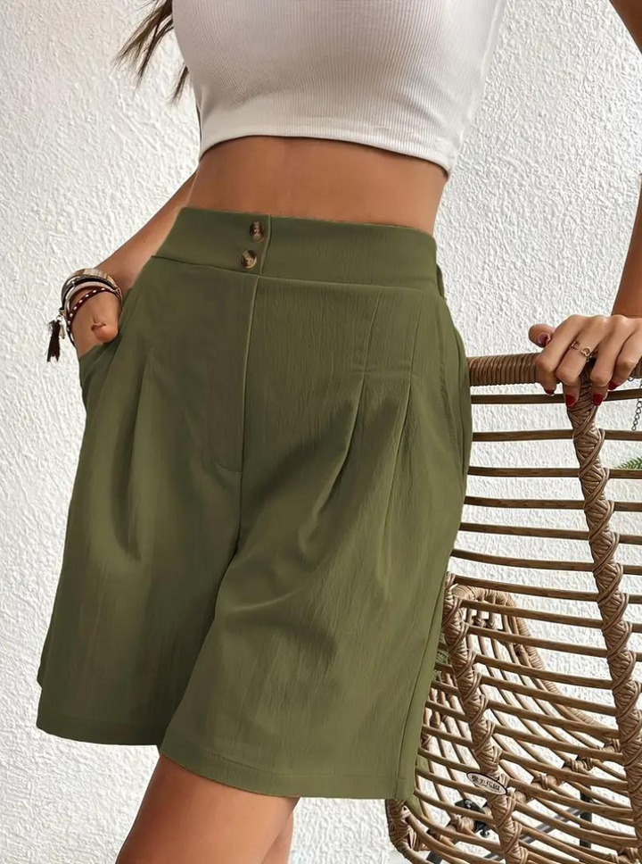 Linen Shorts - Hög midja - Fickor - Sommarshorts - Shorts med vida ben-Eva Jonsson