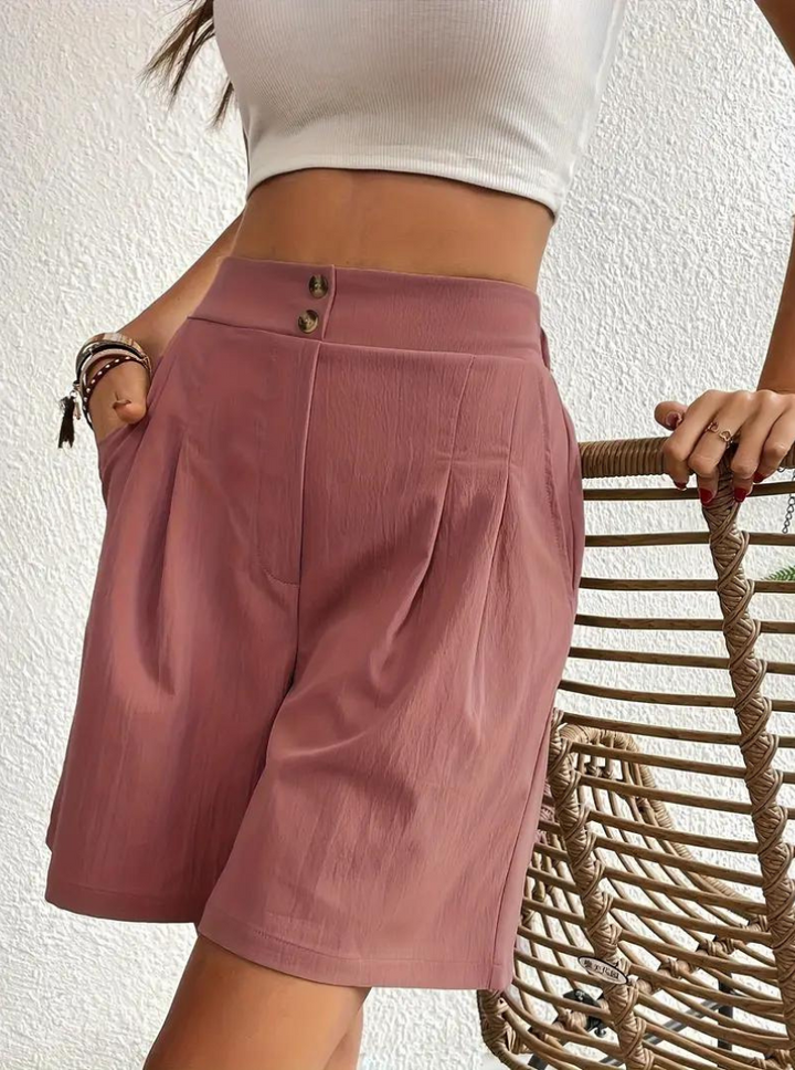 Linen Shorts - Hög midja - Fickor - Sommarshorts - Shorts med vida ben-Eva Jonsson