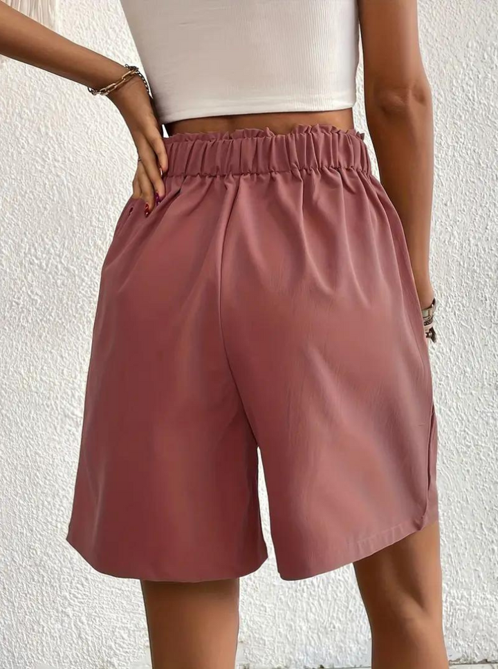 Linen Shorts - Hög midja - Fickor - Sommarshorts - Shorts med vida ben-Eva Jonsson