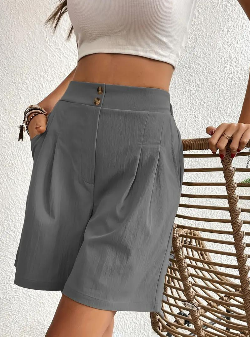 Linen Shorts - Hög midja - Fickor - Sommarshorts - Shorts med vida ben-Eva Jonsson
